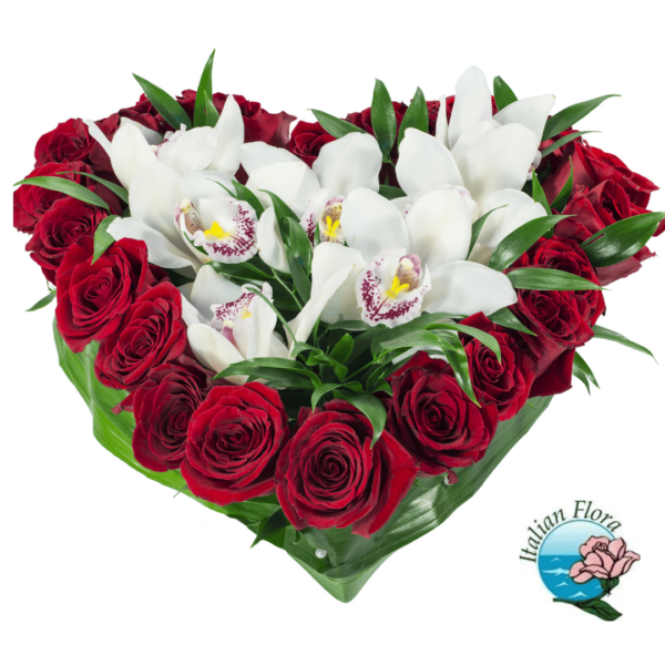 Heart Orchids and Red Roses